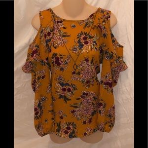 Live 4 Truth Floral Ruffle Cold Shoulder Blouse